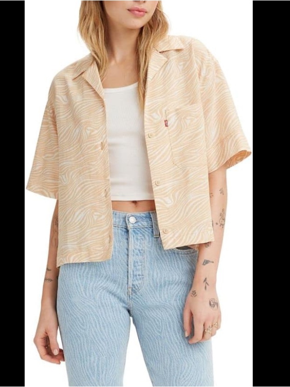 Levi's Beige Swirl Short Sleeve Boxy Button-Down Resort Shirt Large